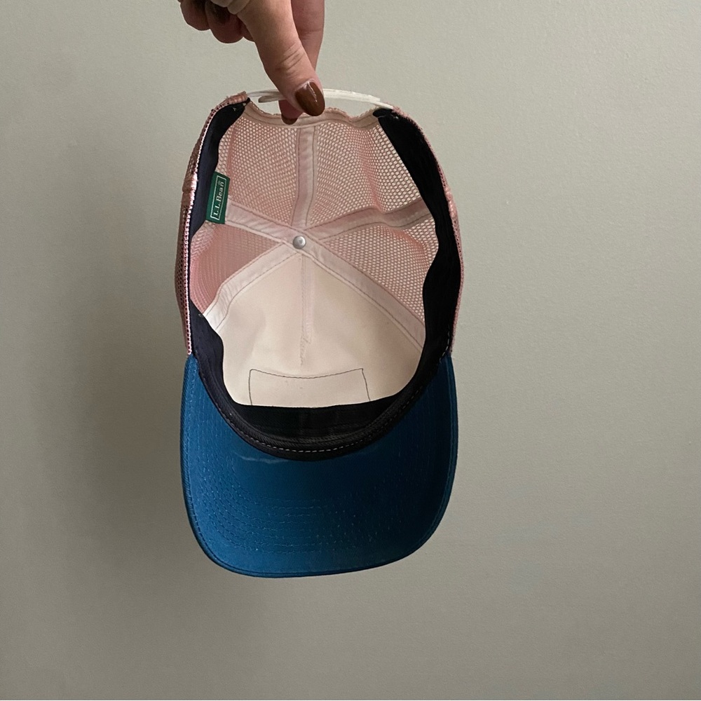 L.L. Bean Beige and Pink Trucker Hat with Teal Brim - Picture 2 of 2
